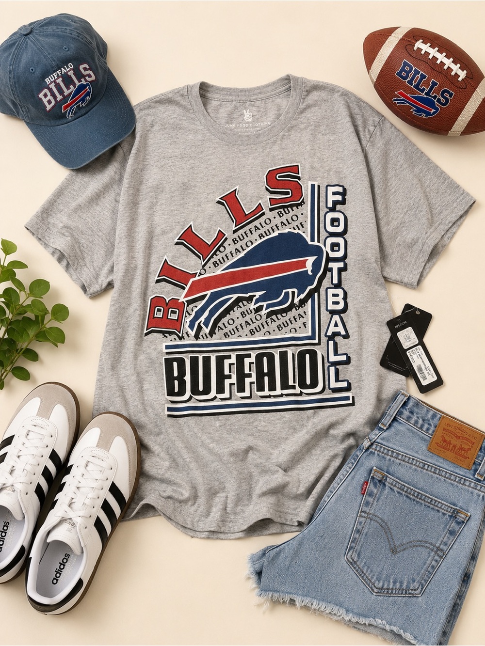 Junk Food Clothing Buffalo Bills Oversized Graphic Tee Gray NWT Size S